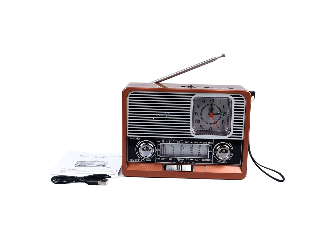 Rádio Vintage Mali com Relógio Lanterna Bluetooth para Casa e Viagem