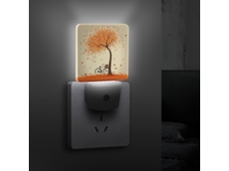 Luminária Noturna De Parede Com Árvore Outono E Bicicleta, Led Com Sensor Crepuscular, Decorativa E Eficiente