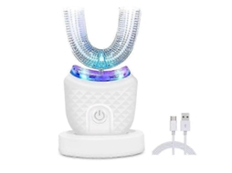 Escova de Dentes Elétrica em Formato U com Fio Dental Clareador e Kit Carregamento 6 Metros. GOKOCO
