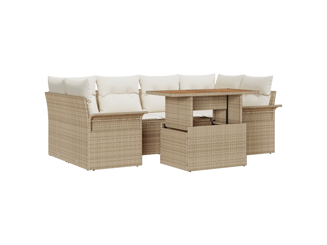 Conjunto 7 Conjunto De Jantar Para Exterior Vidaxl Bege Vime Pe (100 X 55 X 73 Cm)