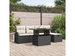 Vidaxl Conjunto De Sofá De Jardim 6 Unid. Preto Vime Pe