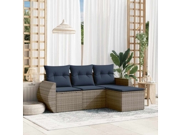 Vidaxl Conjunto De Sofá De Jardim Com 4 Peças E Almofadas Em Rattan Sintético Cinza
