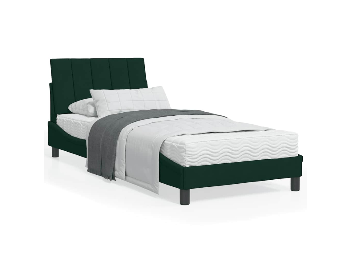 Vidaxl Cama com Colchão Hanko 90x200 Cm Veludo Verde escuro