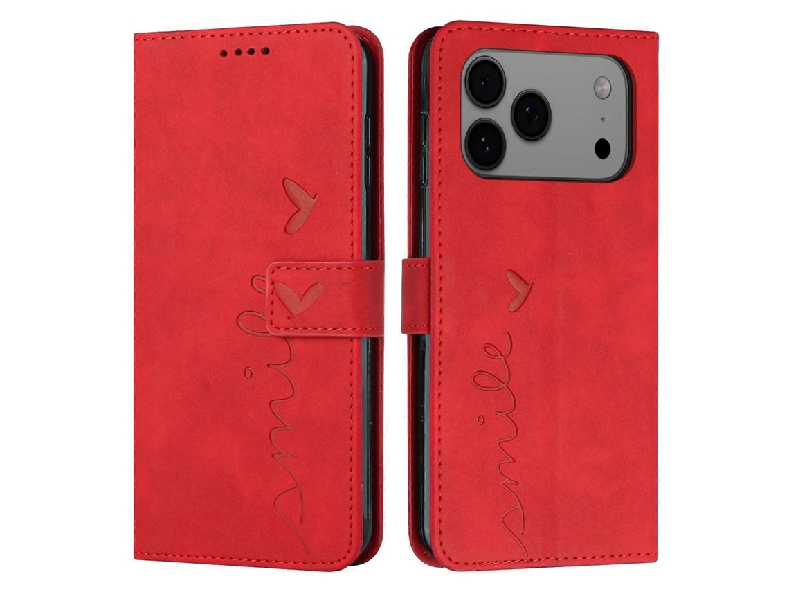 Capa De Couro Para Celular Com Estampa De Coração E Cordão Longo