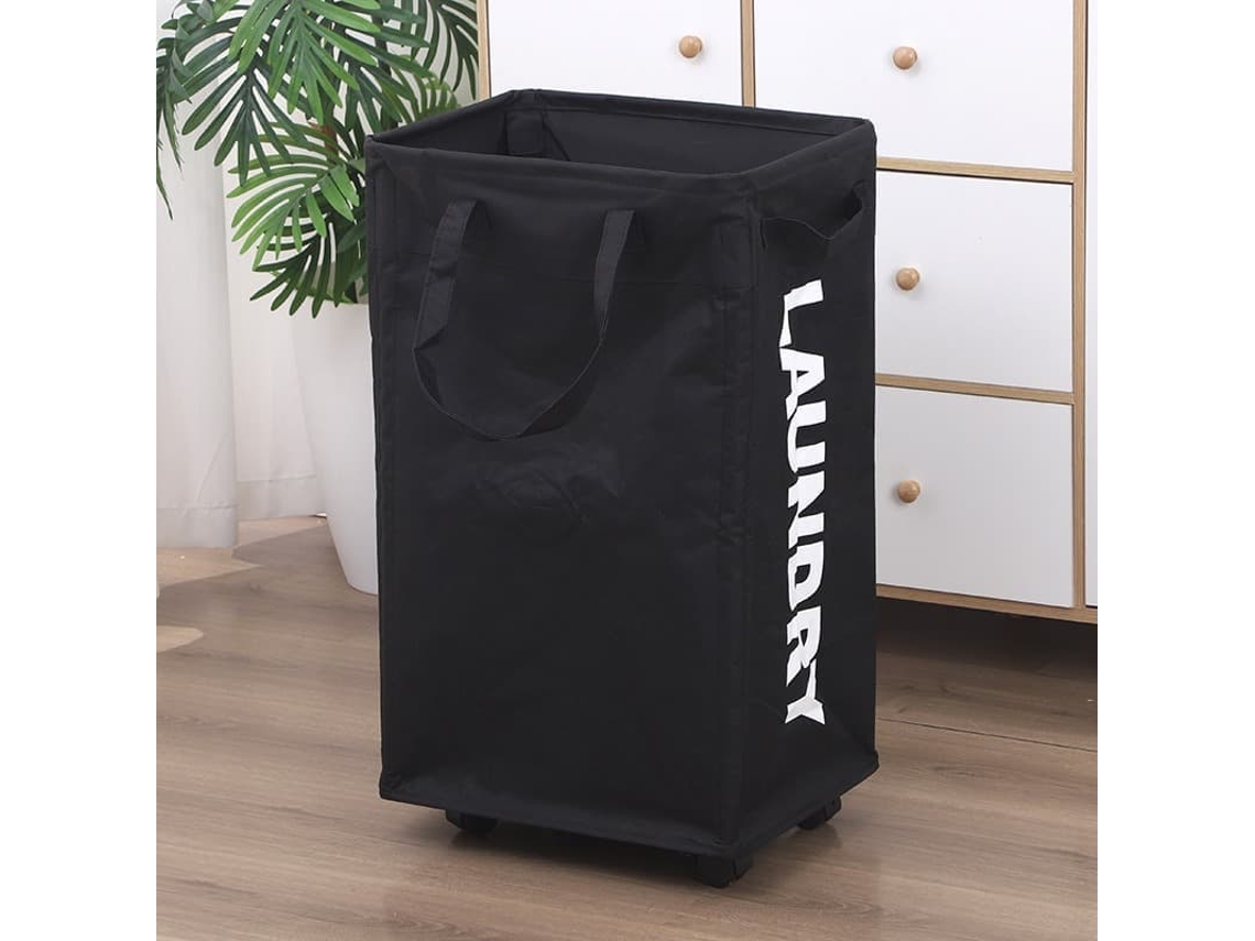 Cesto De Roupa Suja Com Rodas, Com Rodinhas De 48/75l Com Saco De Roupa Removível, Tf, Tf Preto