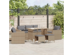 6 Pcs Conjunto De Sofás P/ Jardim Com Almofadões Vime Pe Bege Dkd Home Decor