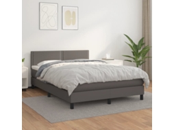 Vidaxl Cama Com Molas/colchão 140x190 Cm Couro Artificial Cinzento
