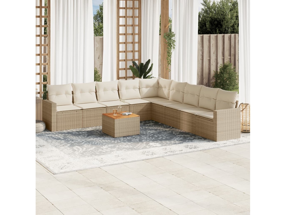 Vidaxl 10 Pcs Conjunto De Sofás P/ Jardim Com Almofadões Vime Pe Bege