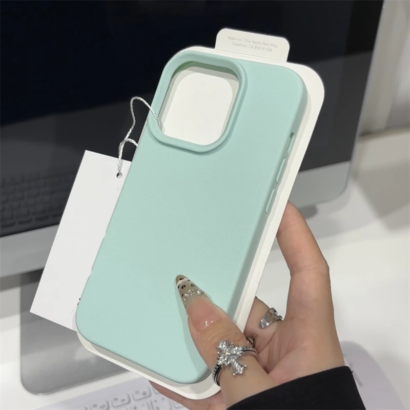 Capa Para Celular (azul Para Iphone 14) Em Silicone Macio Com Textura De Couro.