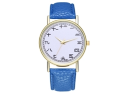 Relógio de pulso feminino elegante com pulseira de couro PU, mostrador analógico redondo de quartzo (azul royal)
