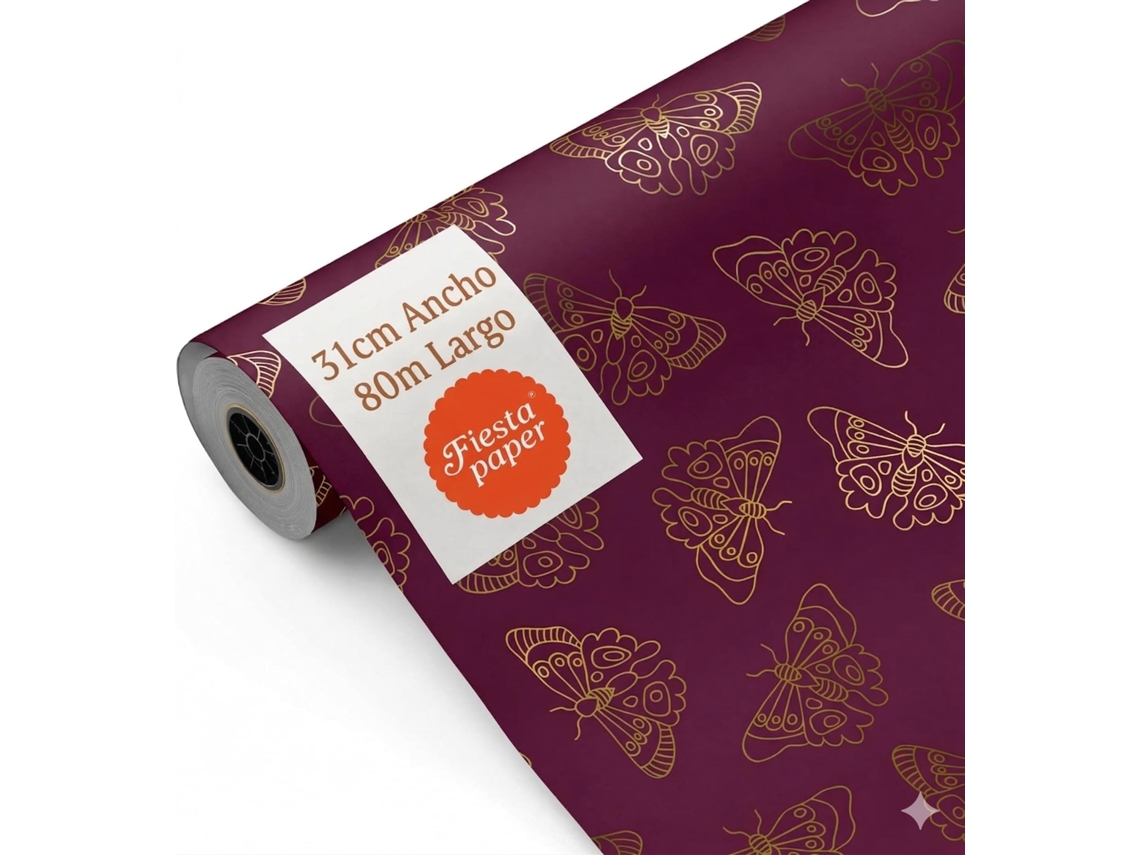 Papel Embrulho Dourado Borboletas 31cm X 80m Resistente Eventos - Fp Fiesta Paper
