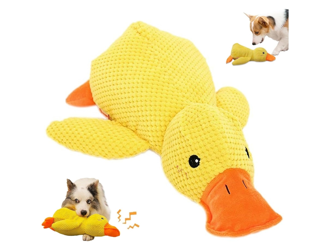 Brinquedo Pato Amarelo Calmante para Cachorros, Almofada Sonora Antiestresse, Brinquedo de Diversão para Pets Internos