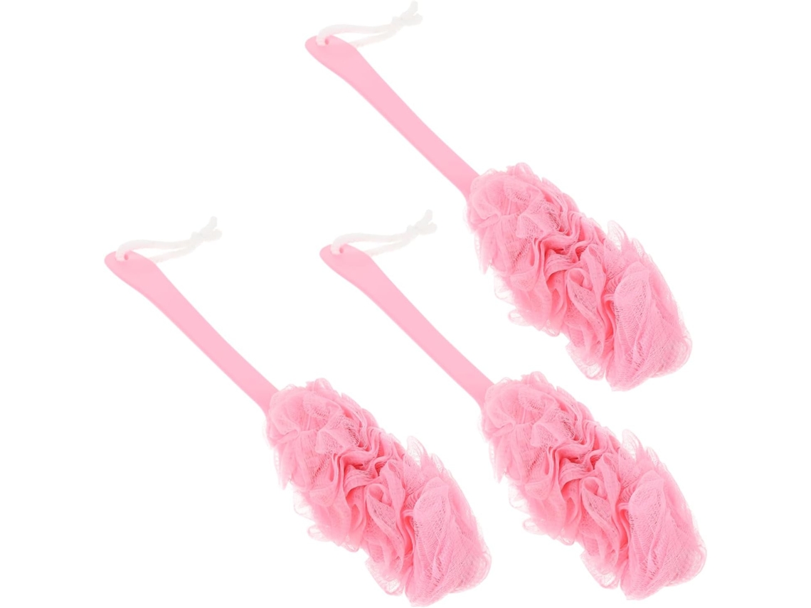 Conjunto De 3 Escovas Antiderrapantes Com Cabo Longo Para Esfoliação E Limpeza Da Pele No Banho Rosa