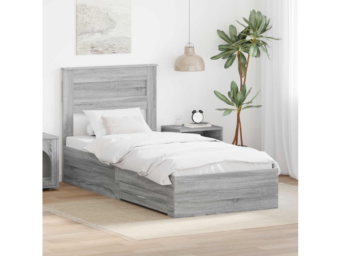 Vidaxl Estrutura Da Cama Com Gaveta Cinza Sonoma E Prata 75 X 190 Cm
