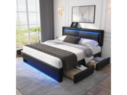 Capitonné Iluminado 140 X 190 Cm Com Porta Usb , Com Éclairage Led (sem Colchão) Liptaptyn (prend En Charge Le Chargement Sans Fil Et Filaire)