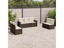 Vidaxl 7 Pcs Conjunto De Sofás Jardim C/ Almofadões Vime Pe Castanho
