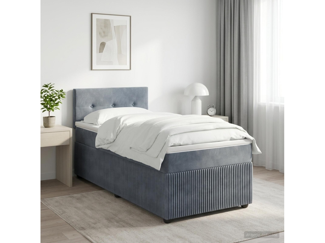 Vidaxl Cama Box Spring Com Colchão Cinzento-escuro 90 X 190 Cm Veludo