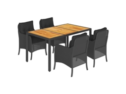 Conjunto de 5 Jantar para Jardim com Almofadões Vime Pe Preto MAISON EXCLUSIVE