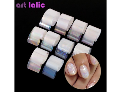 10 rolos/caixa de folhas holográficas para unhas 2,5 cm x 100 cm, adesivos de transferência de cor gradiente AB transparentes, Lalic art
