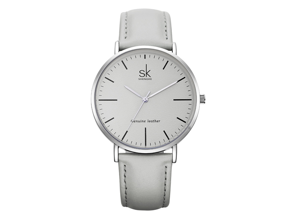 Relógio de Pulso Feminino Simples de Quartzo com Pulseira de Couro Pu Fashionable Branco