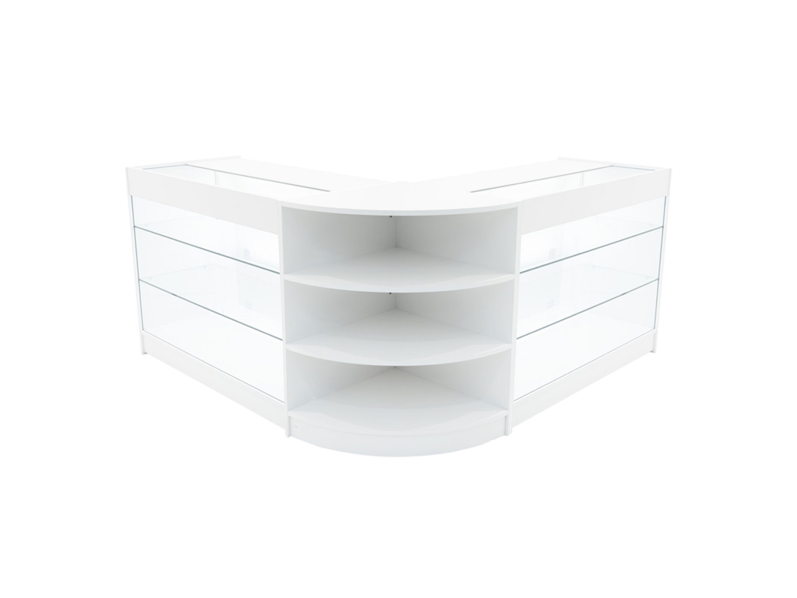 Conjunto de Balcões Comerciais MonsterShop Apollo, Branco, 2xK1200 1xLM60, MDF e Vidro Temperado