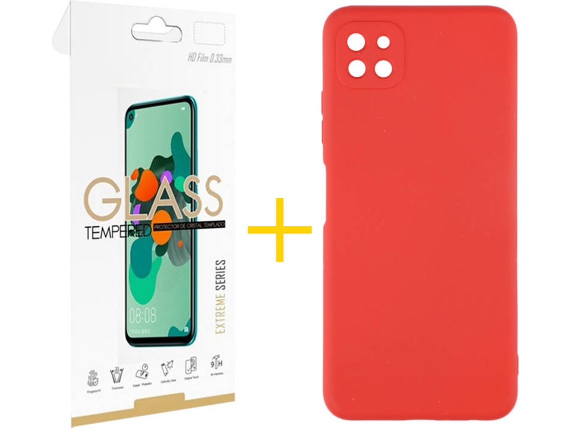 Capa e Película de Vidro Samsung Galaxy A22 5G SKYHE Silicone Líquido Vermelho