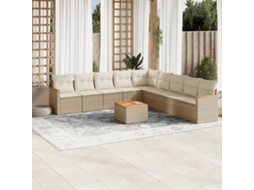 Vidaxl 10 Pcs Conjunto De Sofás P/ Jardim Com Almofadões Vime Pe Bege