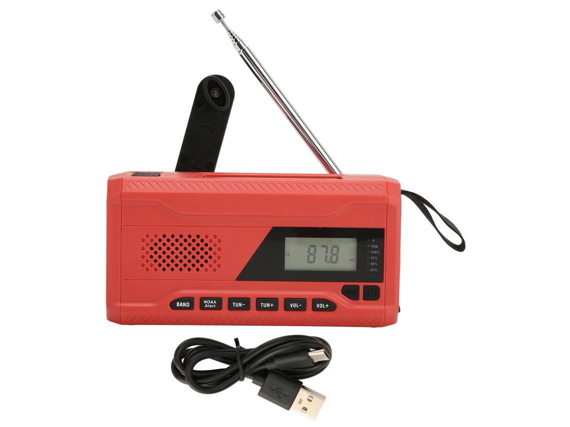 Rádio de emergência com manivela e solar, portátil, FM/AM/WB, multifuncional