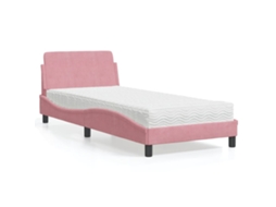 Vidaxl Cama Com Colchão Dover 90x190 Cm Veludo Rosa