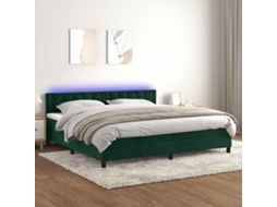 Vidaxl Cama Box Spring C/ Colchão/led 200x200 Cm Veludo Verde escuro