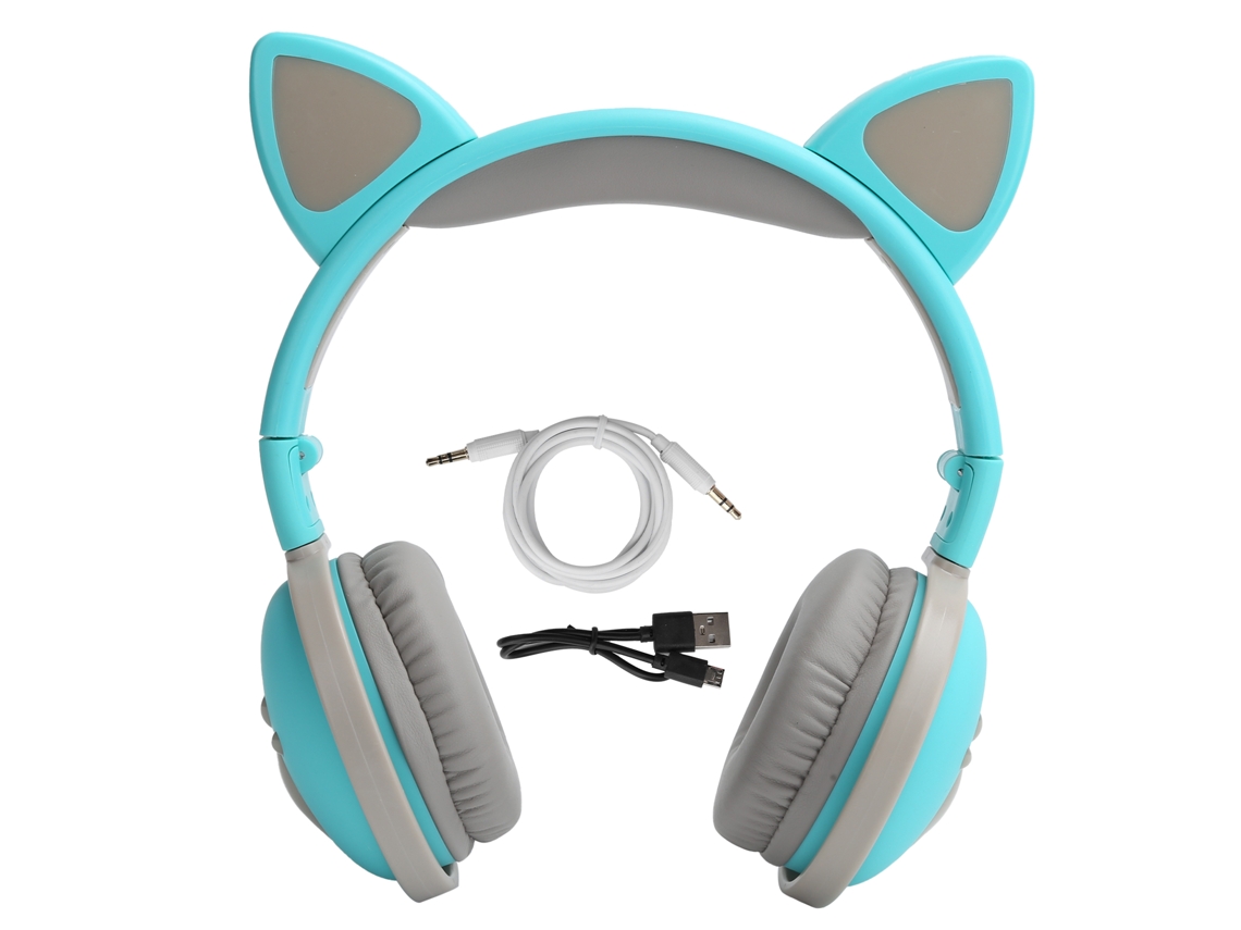 Fone De Ouvido Sem Fio Bluetooth Cat Ear Hifi Esportivo Plegável Com Luz Led Verde Brilhante