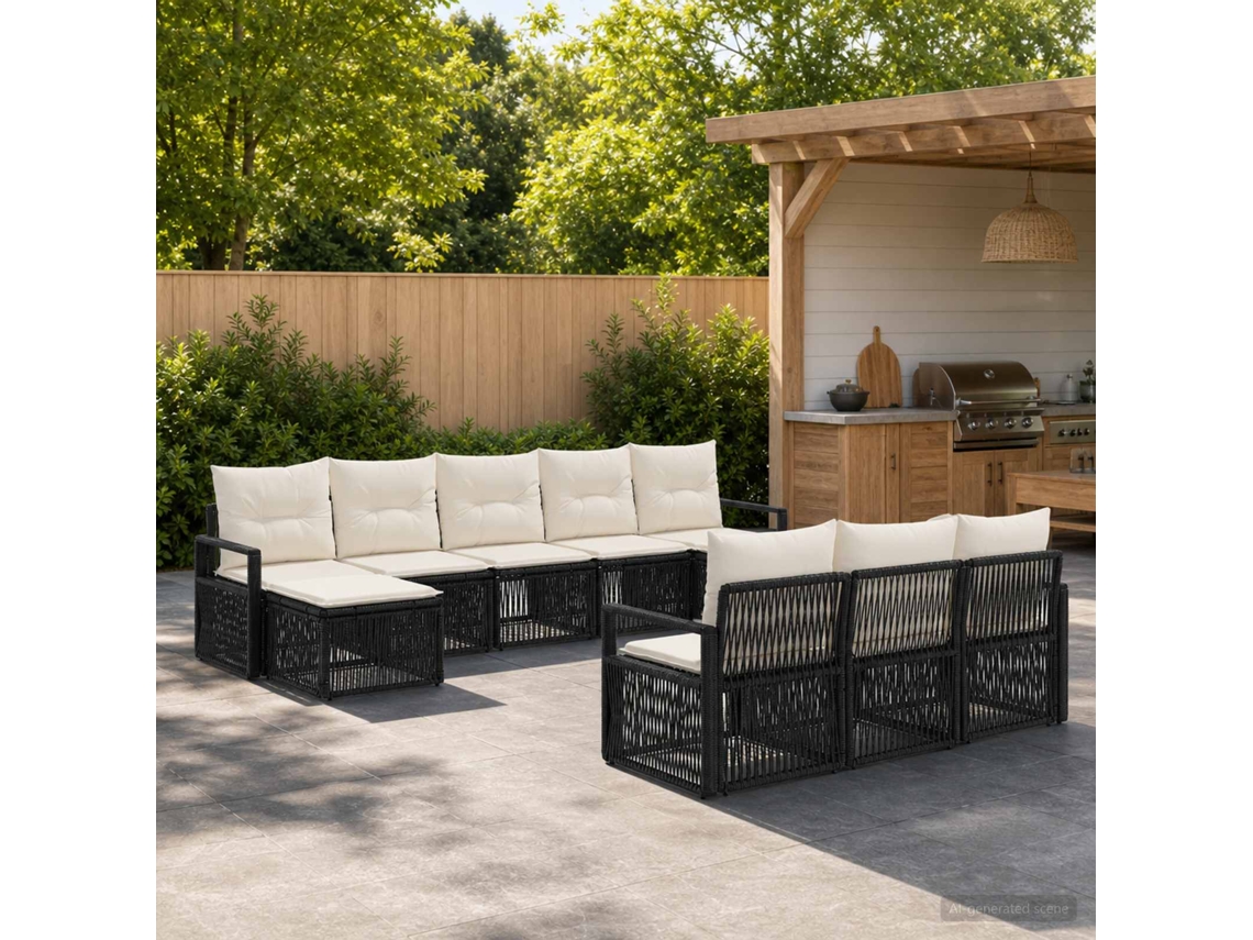 Vidaxl Conjunto De Sofá De Jardim 10 Unid. Preto Vime Pe