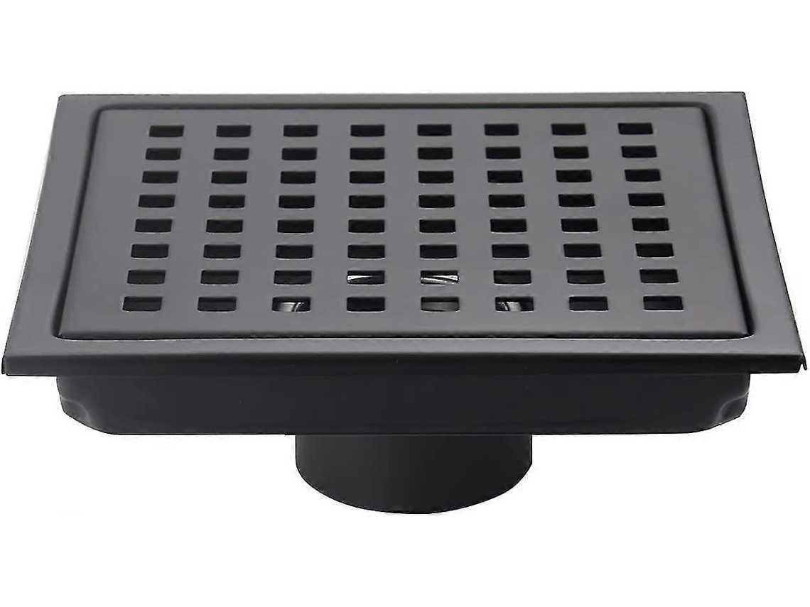 Desagüe de Piso de Ducha Cuadrado 6" Negro Mate, Rejilla Con Tapa Removible, Acero Inoxidable Sus304