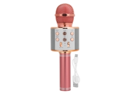 Microfone Mali Sem Fio Bluetooth com Alto Falante para Ktv e Karaokê Rosa Dourado