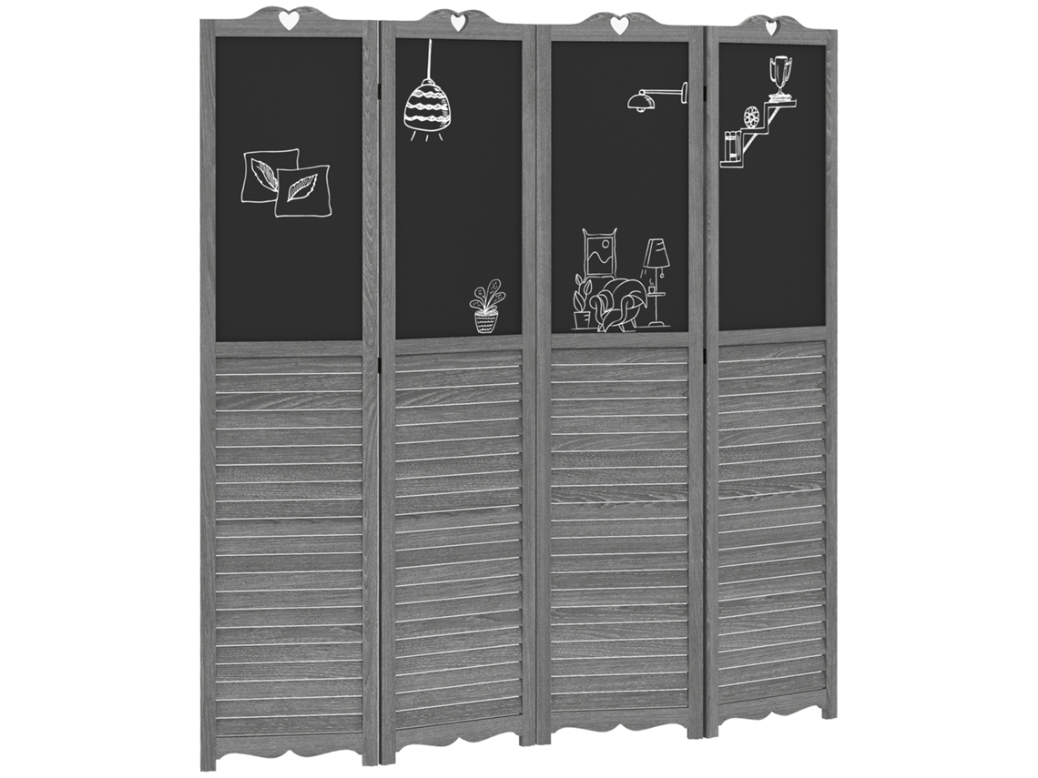 Biombo Madeira de Paulownia Cor Cinzento 162x1,8x172 cm Homcom