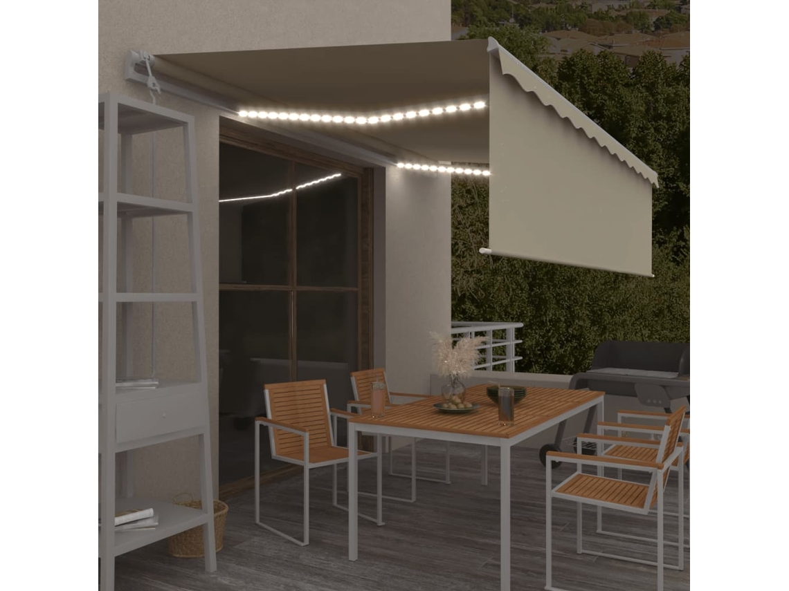Vidaxl Toldo Automático Com Estore/led/sensor De Vento 5x3 M Cor Creme
