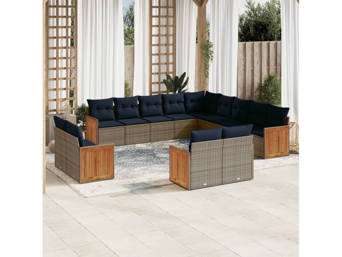Vidaxl Conjunto De Sofá De Jardim Com 13 Peças E Almofadas Em Rattan Sintético Cinza