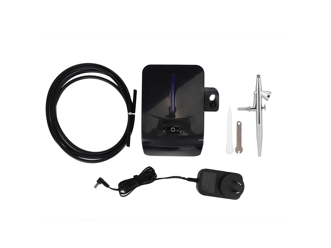 Conjunto Mini Compressor De Ar Oxigênio Kit Para Tatuagem, Pintura E Nebulização Hidratante Da Pele (plugue Au Preto)