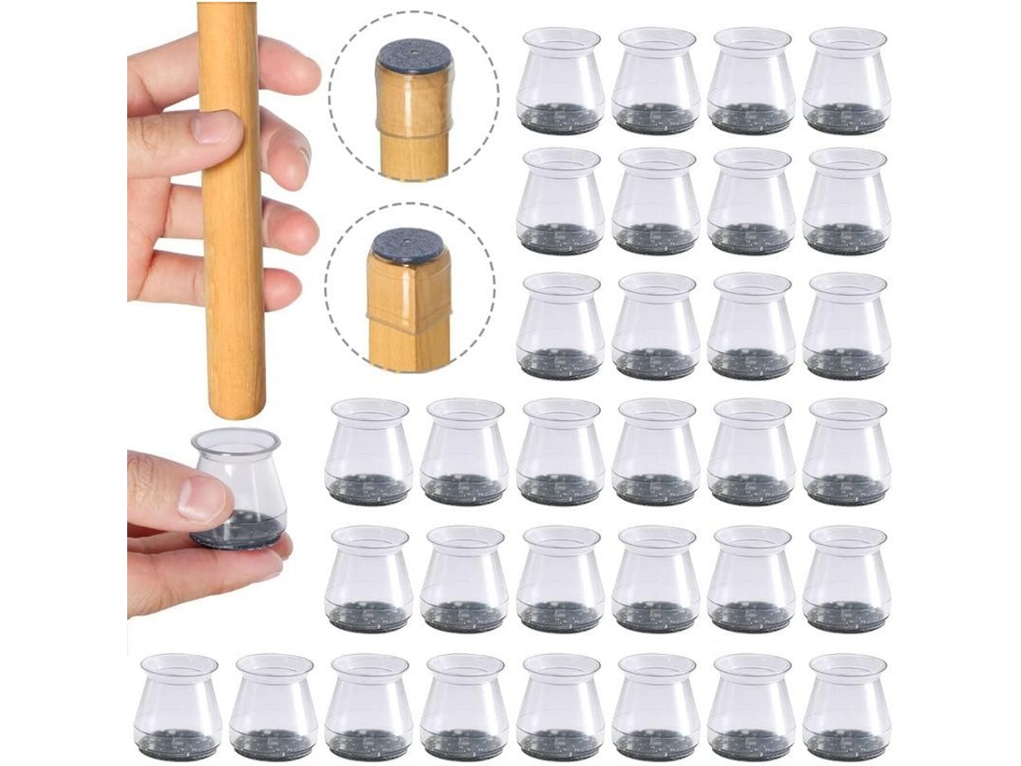 Capas de pé de cadeira Nova Line, silicone transparente, 32 peças, com almofadas de lã