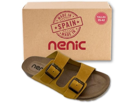 Sandálias de Mulher Com duas fivelas couro NENIC Amarelo (35)