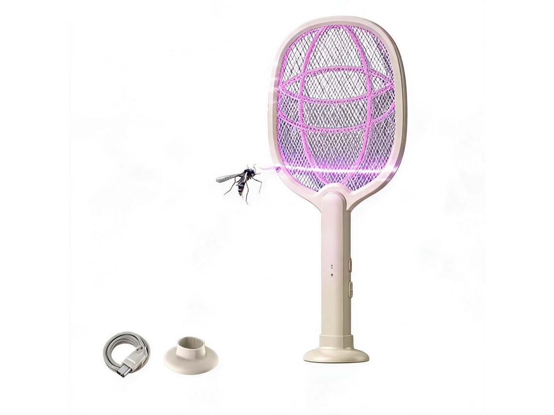 Raquete Elétrica Anti mosquitos com Base 2 em 1 HENTEN HOME Branco