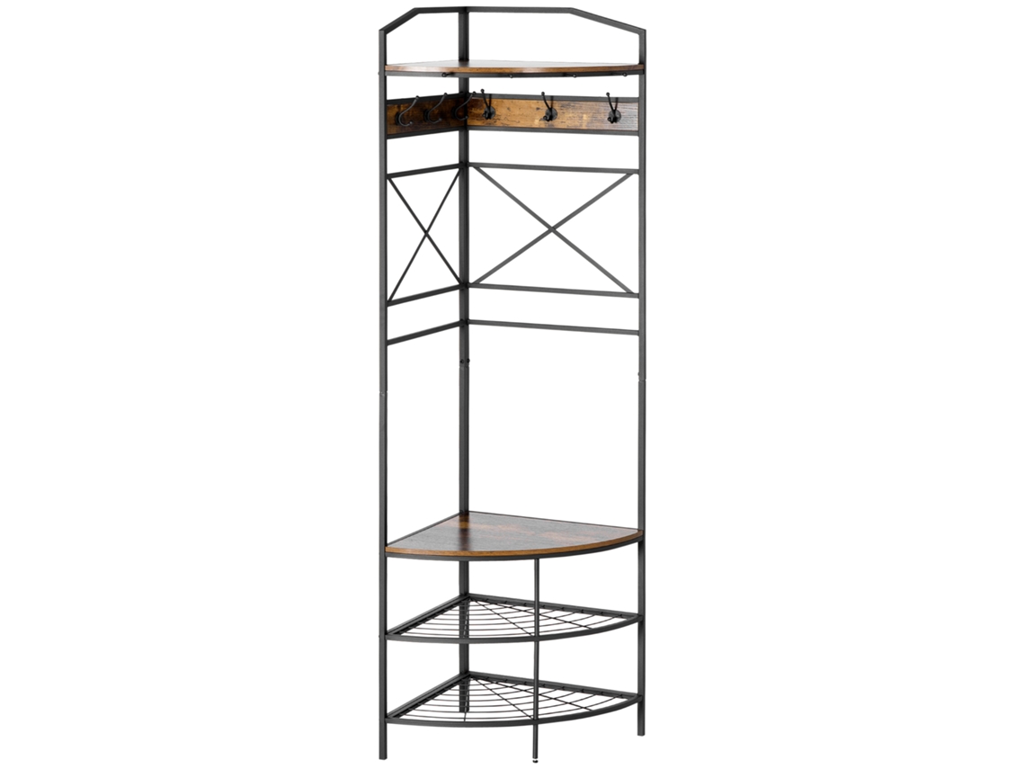 Cabideiro de chão cantoneira com banco e sapateira, estilo industrial, 50x50x183cm, marrom BTFORUS