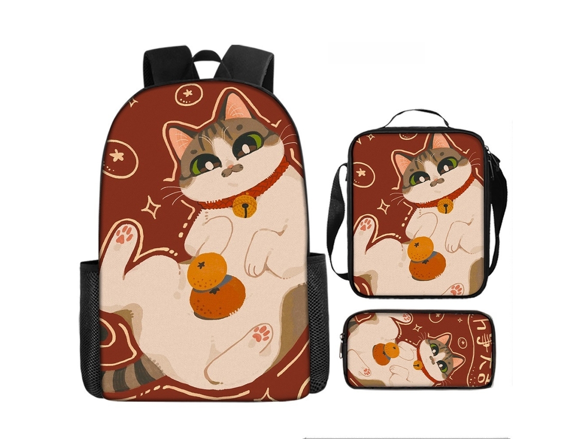 Mochila Escolar 3 Peças Com Estojo E Lancheira, 17 Polegadas, Estilo 2 Tressino