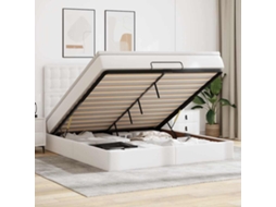 Vidaxl Estrutura De Cama Otomana Com Colchão Branco Couro Falso