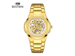Relógio Mecânico Masculino Esqueleto Luminoso de Dupla Face MDUG (dourado e Branco)