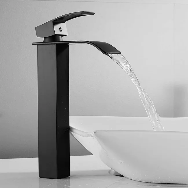 Torneira Cascata Preta Cecipa Com Bica Alta, Furo Único, Misturador De Pia Alta, Torneira Monocomando De Cobre Para Banheiro Ehstmind
