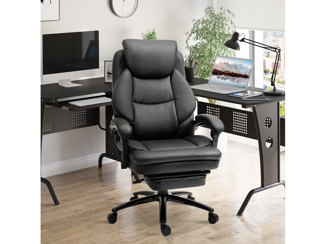 Cadeira Ergonômica Preta, 65,5x79x112-118cm, Com Encosto Ajustável Até 130°, Apoio Para Os Pés Retrátil E Altura Regulável.
