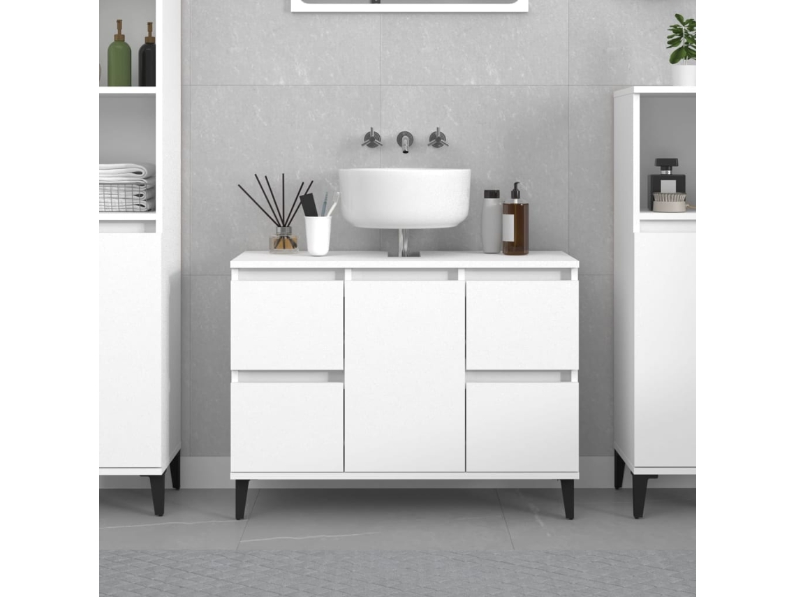 Vidaxl Armário De Lavatório 80x33x60 Cm Derivados De Madeira Branco
