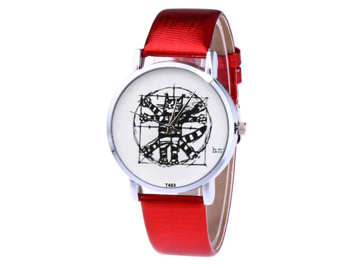 Reloj De Pulsera De Cuarzo Con Correa De Cuero Pu Zhoulianfa Moda (rojo) Unisex