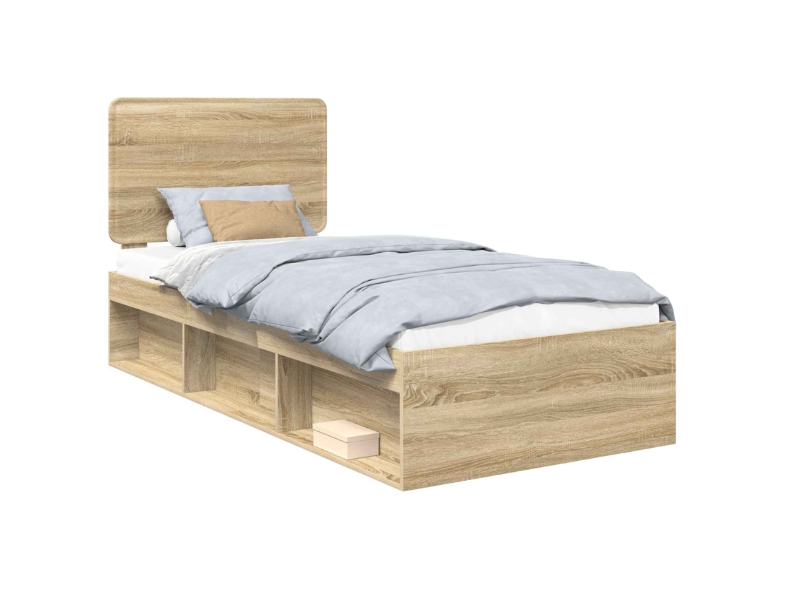 Estrutura da Cama com Cabeceira Carvalho Sonoma em Madeira Processada 90x200 cm MAISON EXCLUSIVE
